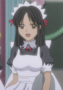 Saku wearing a maid outfit in the anime.