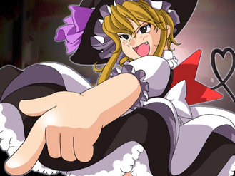 A CG of Jessica wearing a cosplay of Marisa from Touhou