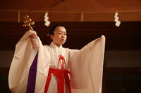 Authentic miko-kagura from Tenkawa Daibenzaiten Shrine in Nara prefecture