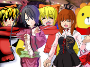 Sakunoshin, Xiaolan, Sakutaro, Maria, and likely Hanyuu wearing a Sakutaro outfit