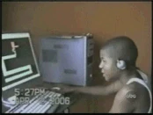 A guy firin' a LAZ0R at the Scary Maze Game.