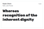 Google Fonts website showcasing the font "Rubik Glitch" by authors NaN and Luke Prowse.