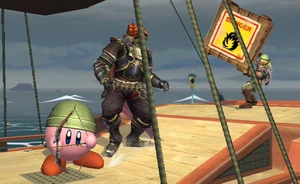 Ganondorf and Kirby with Not Link. Trust me it's not link it's a very advanced Blade Knight