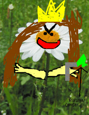 Princess Daisy in her flower form, holding a plasma.
