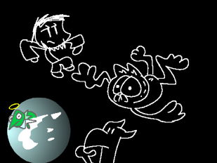 Garfield, Kermit and some other dudes existing in the warped nothingness