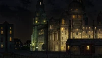 Mersey Docks and Harbour Board Building, Cunard Building, and Royal Liver Building in the anime.