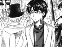 Raishin in a coat in the manga.