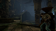 Nate takes cover from sling-throwing guardians.