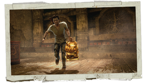 Chloe running with the treasure in a plunder match