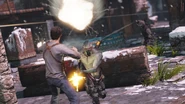 Nathan Drake fighting the Chimera Hybrid