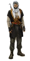 Concept art of an agent in a desert outfit