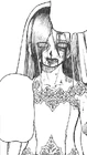 The zombified teacher wearing a wedding dress.