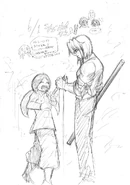 Sketch celebrating the anniversary of Shen and Mui's first meeting in the manga.[259]