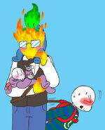 LanternDay's Grillby with Fuku, Sans and Papyrus as toddlers. (Art by Kuttie)