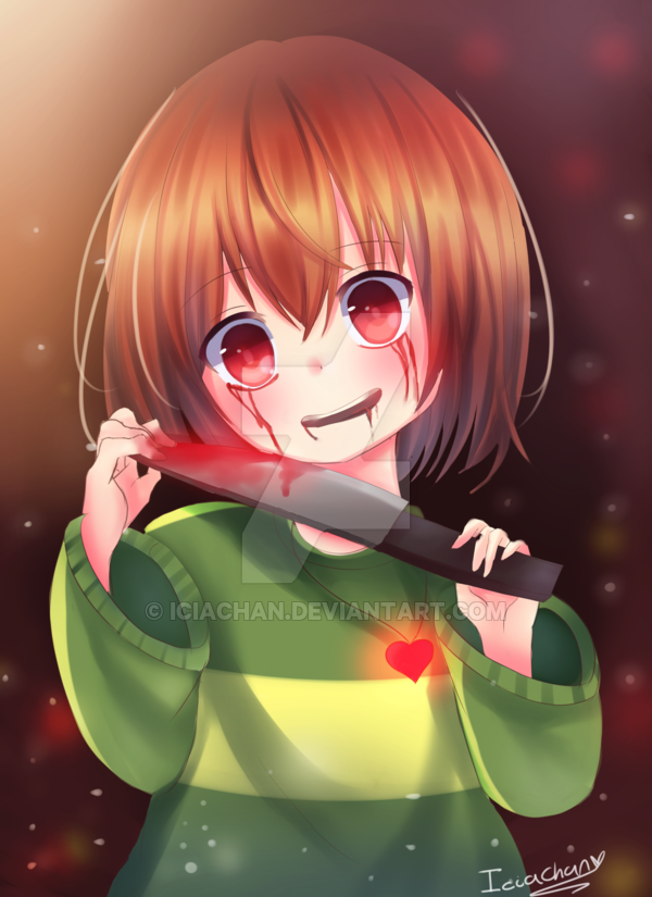 Digital art of chara from undertale with a knife