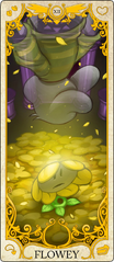 Asriel in Flowey's tarot card, as Major Arcana XII "The Hanged Man"