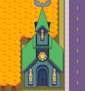 Церковь, на шпиле которой находится крылатый круг в виде Дельта-руны