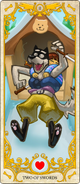 Frisk latching onto Doggo's back on his tarot card.