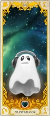 Napstablook Tarot.png (744 kB) A carta de tarô de Napstablook como Arcana Maior XVIII, "A Lua".