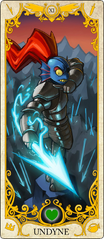 Undyne tarot.png (899 KB) Undyne's official tarot card as Major Arcana XI, "Justice."