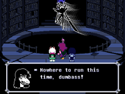 Сьюзи насмехается над Рыцарем. На фоне играет трек .