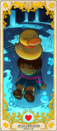 Frisk sitting with the Small Bird roosting on their head.