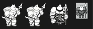 As sprites conceituais de Dogão (tanto do overworld quanto durante as batalhas).