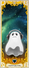 Napstablook's tarot card as Major Arcana XVIII, "The Moon".