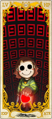 Chara's tarot card (titled "??????"[note 1]) as Major Arcana XV "The Devil"