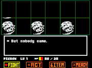 The protagonist attacking the amalgamate Memoryhead, and the red text cycling above it