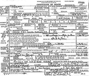 Yuma County John Doe (1958) Death Certificate