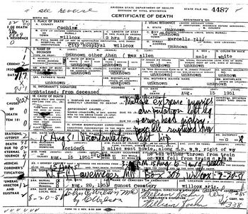 Rex Allen Death Certificate