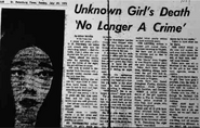 Newspaper article, circa August 1973