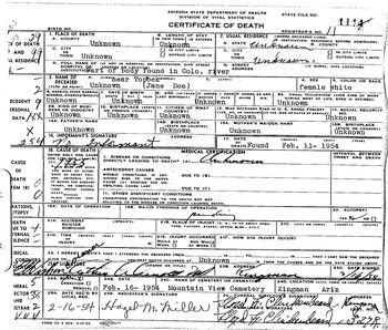 Mohave County Jane Doe (1954) Death Certificate