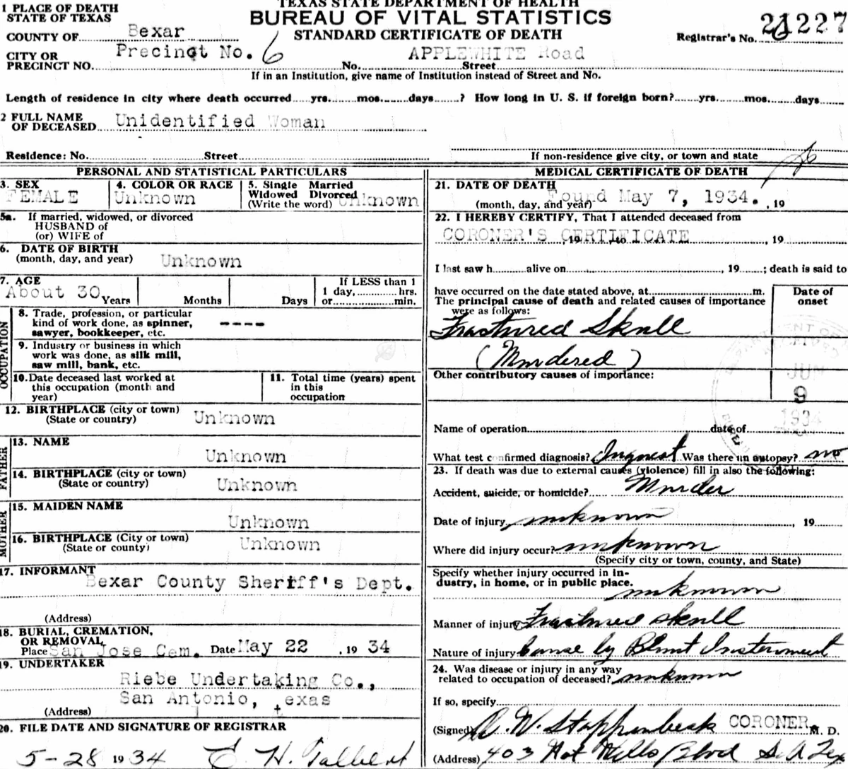 Bexar County Jane Doe (1934) Unidentified Wiki Fandom