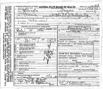 Maricopa County John Doe (1931) Death Certificate