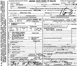 Prescott John Doe (1933) Death Certificate