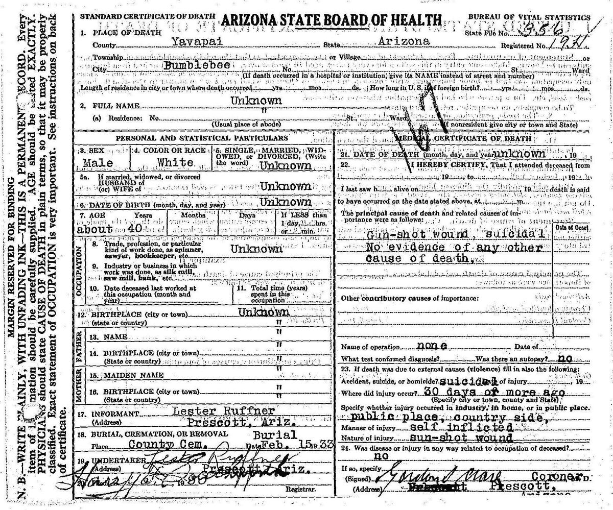 Yavapai County John Doe (1933) Unidentified Wiki Fandom