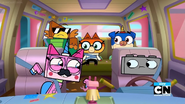 Unikitty as a Biznis Kitty and Mustache.