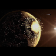 Impatto dell'asteroide planetaria estratta dalla USG Ishimura sul pianeta.