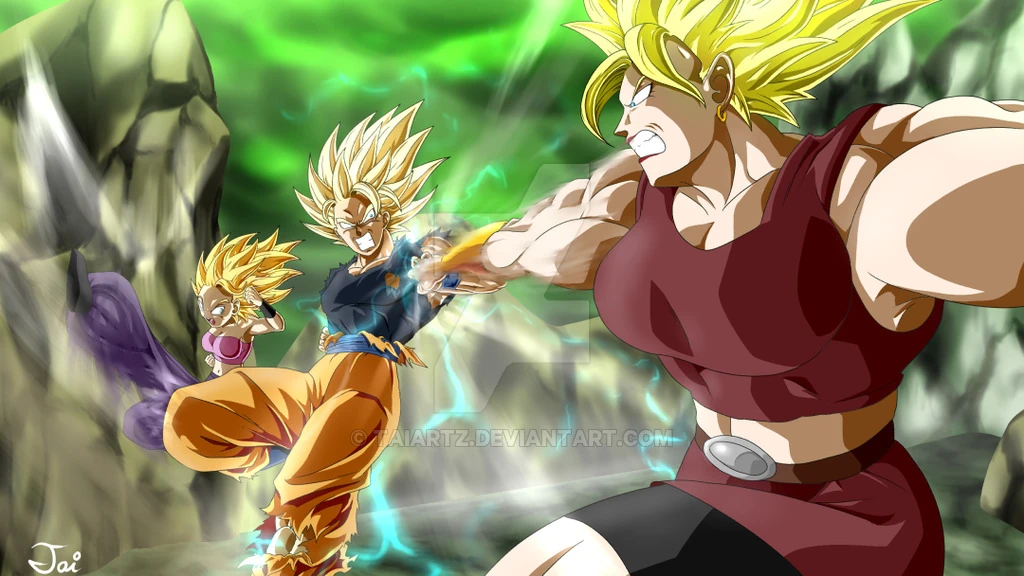 Goku (Super Saiyan 2/Super Saiyan God) vs. Caulifla (Super Saiyan 2