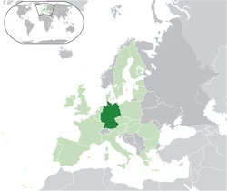 Location of  Germany  (dark green) – in Europe  (green & dark grey) – in the European Union  (green)  —  [Legend]
