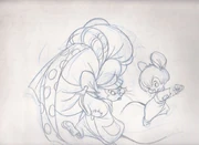 Early concept art of Tony (as a childlike prototype) and Fievel.