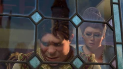 Fairy Godmother manipulates a Human Shrek to let Fiona go.