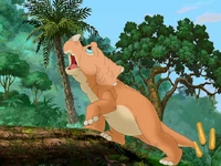 As Cera climbs onto a log acting as a bridge over a river, while singing in "", the whites of her eyes temporarily turn light blue. After a distant shot of the other characters joining her on the log, the eyes return to normal.
