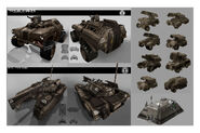 More scrapped Human vehicles. These ones are the Troublemaker Jeep and the M-5 Patton which means that they also don't appear in both the game and the game's mods. As well next to them there are concepts for the Dragoon which means that the Dragoon was going to be a missile tank. As well the Command Base might be appearing in one of the game's mods