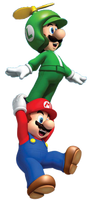 Mario segurando em Luigi