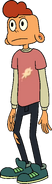 Usa su vestimenta habitual, pero su camiseta cambia a un color rosa salmón, con un dibujo de un ave blanca muerta.