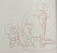 Concepto de la Perla junto a Morganita y Rubí, visto en el libro de arte "Steven Universe: End of an Era".