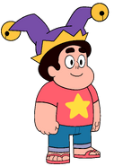 Lleva un gorro de bufón; es color amarillo y violeta, tiene cascabeles en sus puntas en "Steven contra Amatista"